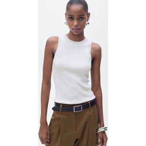 Mango mouwloze top beige rib gebreid