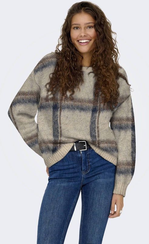 ONLY geruite trui beige gebreid