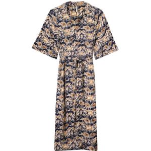 Summum jurk met all over print en ceintuur donkerblauw/ bruin/ beige
