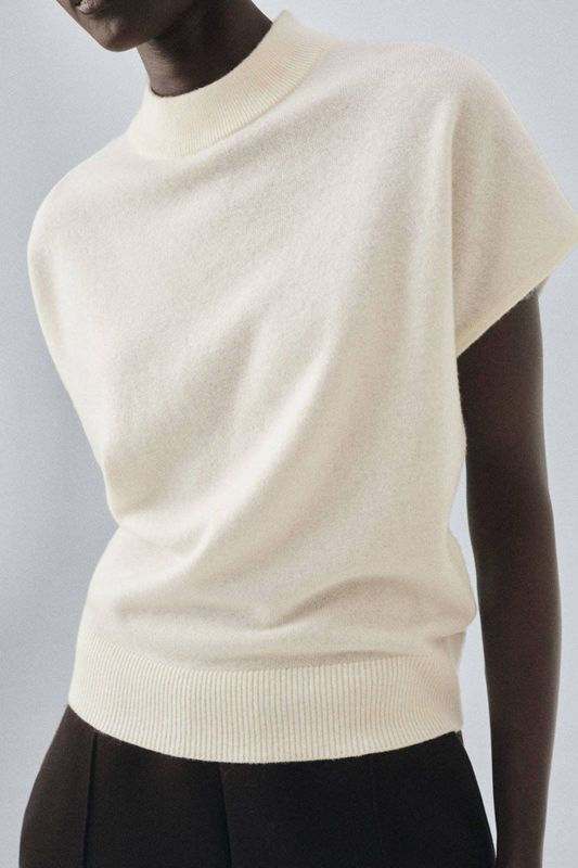 MANGO - LIBRA - Trui - Lichtbeige - Geribbelde Kraag