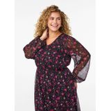 Zizzi gebloemde A-lijn jurk zwart