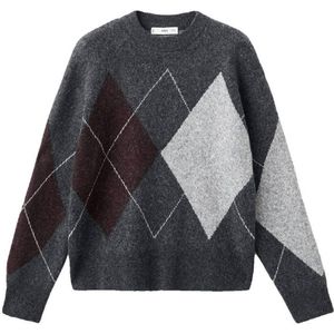 Mango geruit pullover grijs