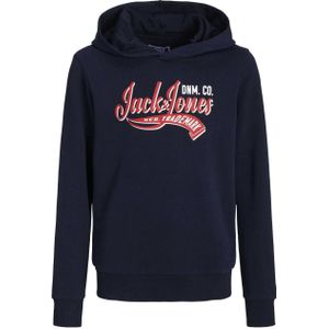 JACK & JONES JUNIOR hoodie JJELOGO met tekst donkerblauw/rood