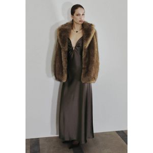 Mango faux fur jas bruin