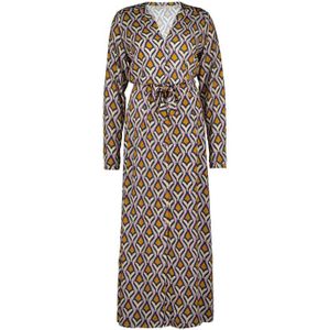 Didi maxi blousejurk met all over print en ceintuur blauw/creme/roze