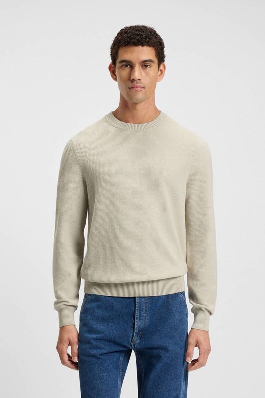 Boss - Casual Klapok Trui - Beige - Ronde Hals - Lange Mouwen