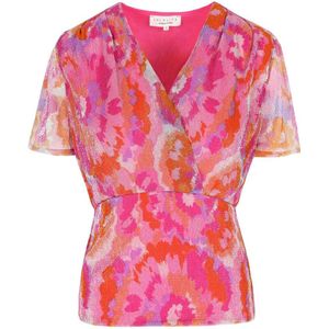 LOLALIZA top met all over print en plooien roze/oranje/paars