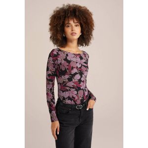 WE Fashion top met bloemenprint paars/roze/donkerroze