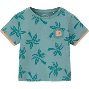 s.Oliver baby T-shirt met all over print turkoois/oranje