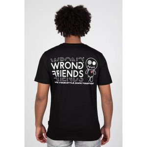 WRONG FRIENDS regular fit T-shirt Vichy met backprint zwart