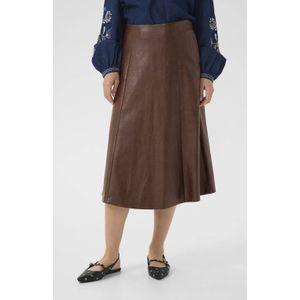 Cream imitatieleren midi rok bruin