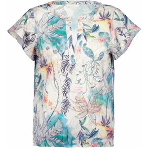 Didi blousetop met all over print en ruches ecru/blauw/groen