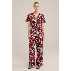 WE Fashion gebloemde jumpsuit rood/zwart/beige