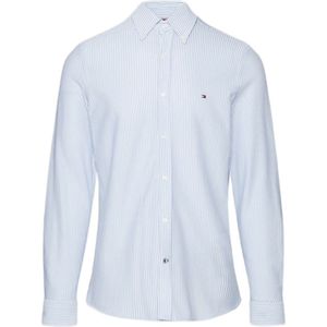 Tommy Hilfiger gestreept gebreid slim fit overhemd 1985 calm blue / optic white