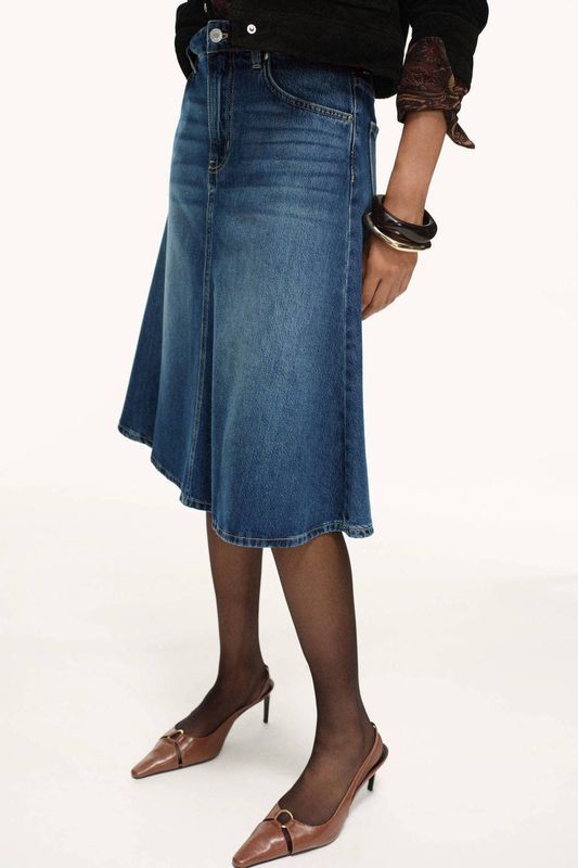 MANGO - ARIES - Rok - Blauw - Denim - A-lijn