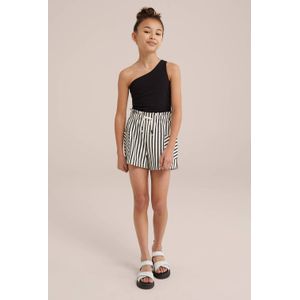 WE Fashion gestreepte straight fit casual short wit/zwart