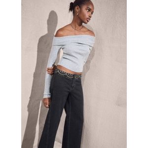 MANGO TEEN Wide leg low waist wide leg jeans grey denim