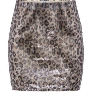 JDY korte rok met panterprint met pailletten bruin