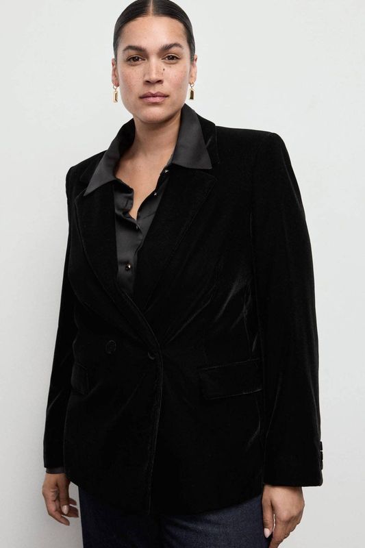 Mango fluwelen regular blazer zwart