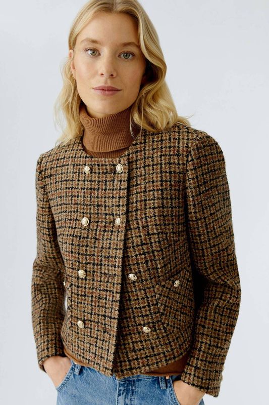 OUI - Tweed Wollen Jack - Camel - Dames