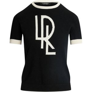 Lauren Ralph Lauren fijngebreide top met contrastbies zwart/wit