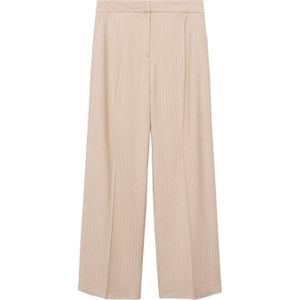 Mango wide leg broek met krijtstreep beige