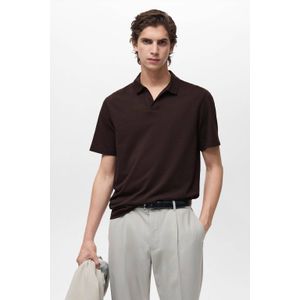 Mango Man slim polo fijn gebreid donkerbruin