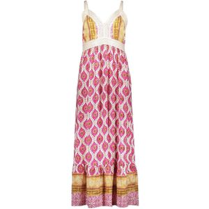 Geisha maxi jurk met all over print en borduursels roze/zand