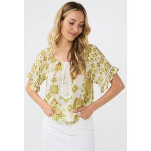 Esqualo blouse met all over print crèm / limegroen/ bruin