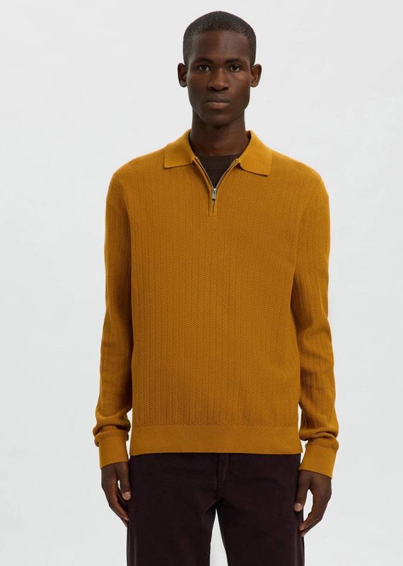 SELECTED HOMME trui met ingebreid patroon oker