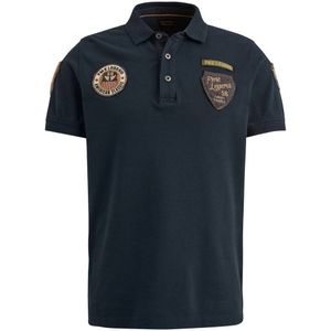 PME Legend regular fit polo met printopdruk en patches donkerblauw