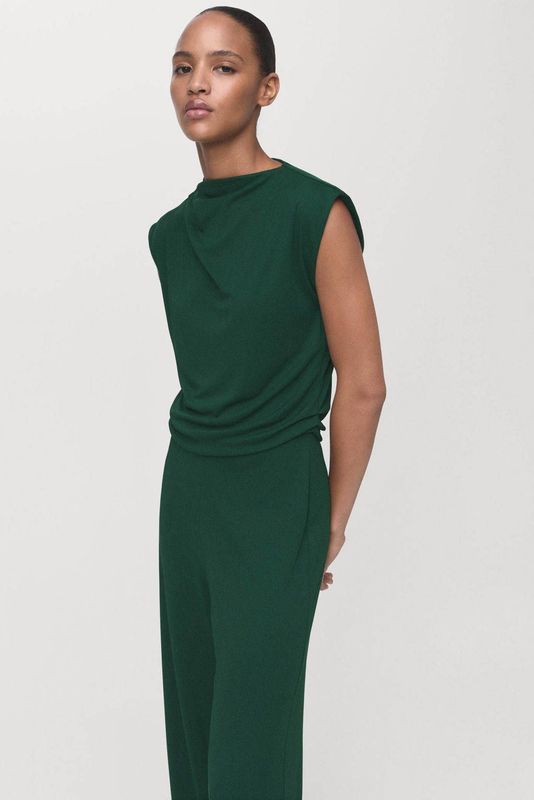 MANGO - Jumpsuit 'Aubrey' - Donkergroen - Lang/maxi