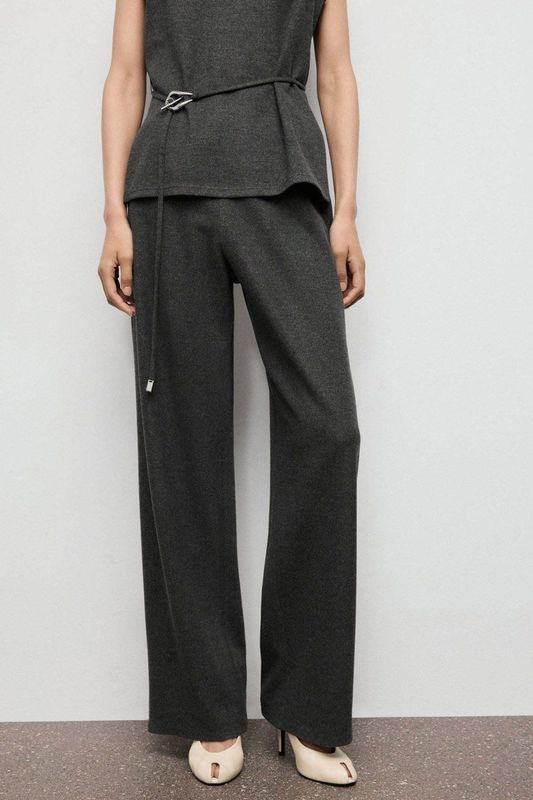 Mango - Baggy High Waist Broek - Grijs Melange