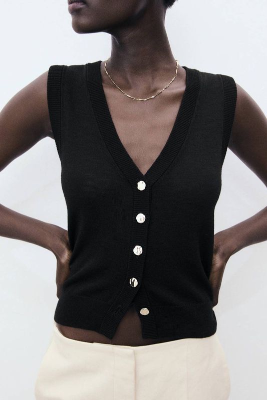 Mango gilet zwart fijn gebreid