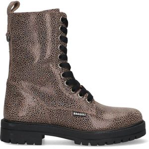 Braqeez leren veterboots taupe