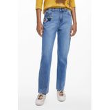 Desigual - Lange Rechte Jeans - Geborduurde Bloemen - Regular Waist