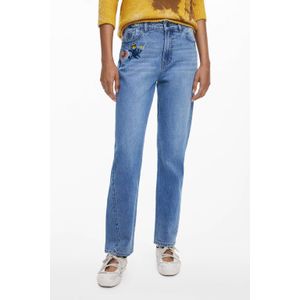 Desigual - Lange Rechte Jeans - Geborduurde Bloemen - Regular Waist