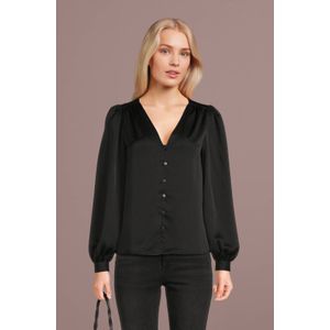VILA geweven blouse VIELLETTE van polyester zwart