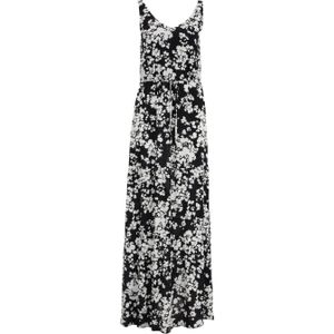 WE Fashion maxi jurk met all over print en volant met open rug zwart/wit