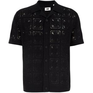 WE Fashion gebreid regular fit overhemd met ingebreid patroon black