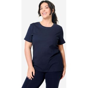 T-shirt dames met ronde hals katoen donkerblauw