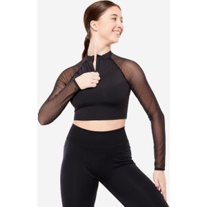 Crop top voor moderne dans voor dames met beha en lange mouwen zwart