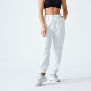 Fitnessbroek voor dames regular fit 500 essentials gemêleerd wit