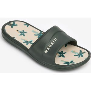 Badslippers voor kinderen slap 500 beige/kaki met palmprint