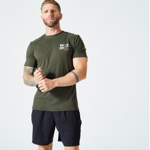 Zacht en ademend crosstraining t-shirt voor heren slim fit ronde hals kaki