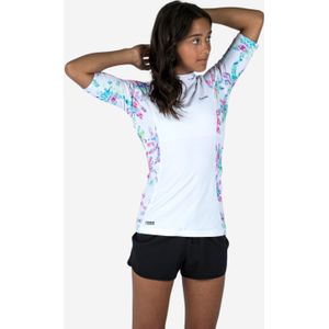 Uv-werende rashguard met korte mouwen voor meisjes 500 palm wit