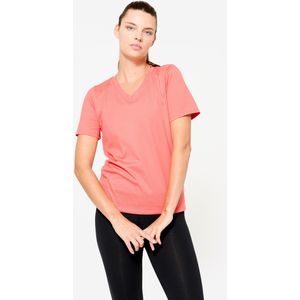 Katoenen fitness t-shirt met v-hals voor dames roze