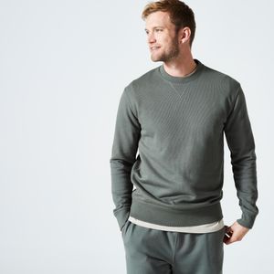 Fitness sweater heren 500 essentials crewneck kakigroen