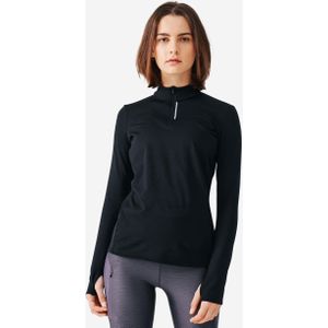 Warm hardloopshirt voor dames lange mouwen rits zwart