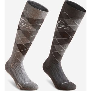 Paardrijsokken voor volwassenen 500 geruit motief grijs/zwart
2 paar